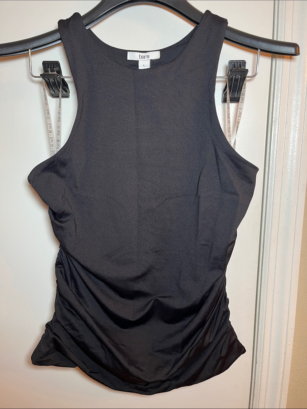 Bar III Black Sleeveless Ruched Tank Top